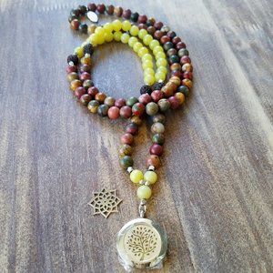 NWT ~ Picasso Jasper/Yellow Jade Diffuser Locket Mala